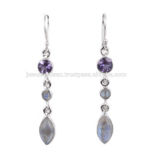 Rainbow Moonstone et Amethyst Gemstone 925 Sterling Silver Earring